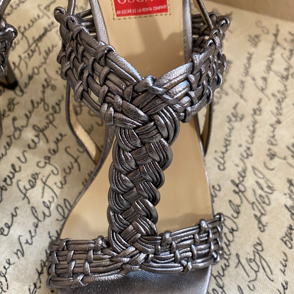 Oscar de la Renta Pewter Braided Strappy Heels